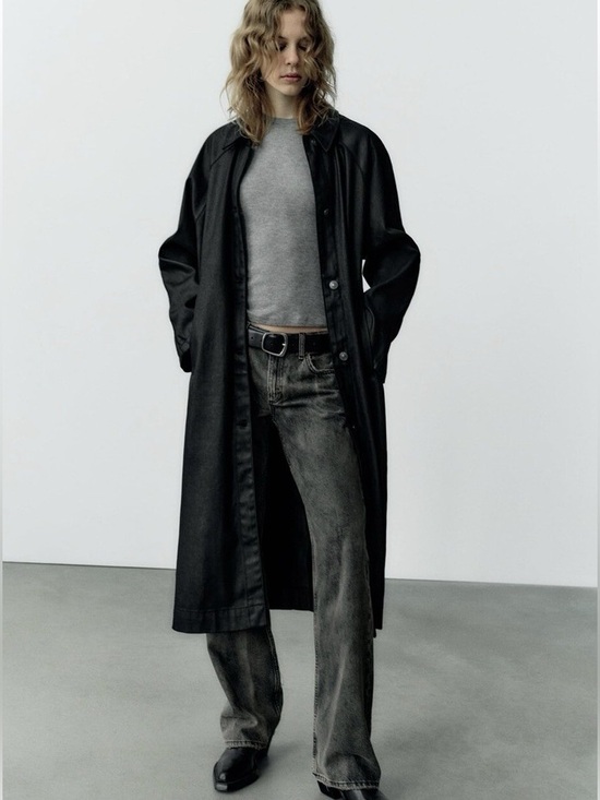 Zara Jackets & Blazers - Zara Black Coated Denim Trench